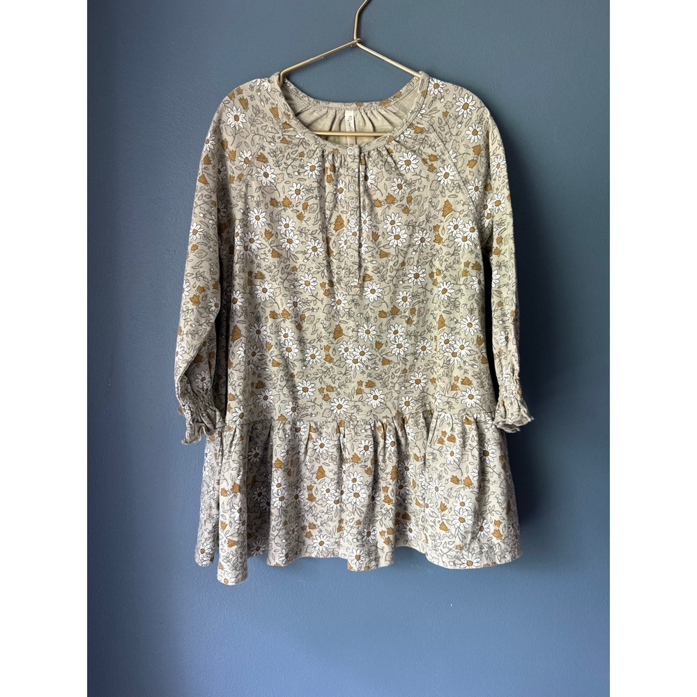 Rylee + Cru Kids Daisy Floral Henley dress Beige Brown 4-5Y